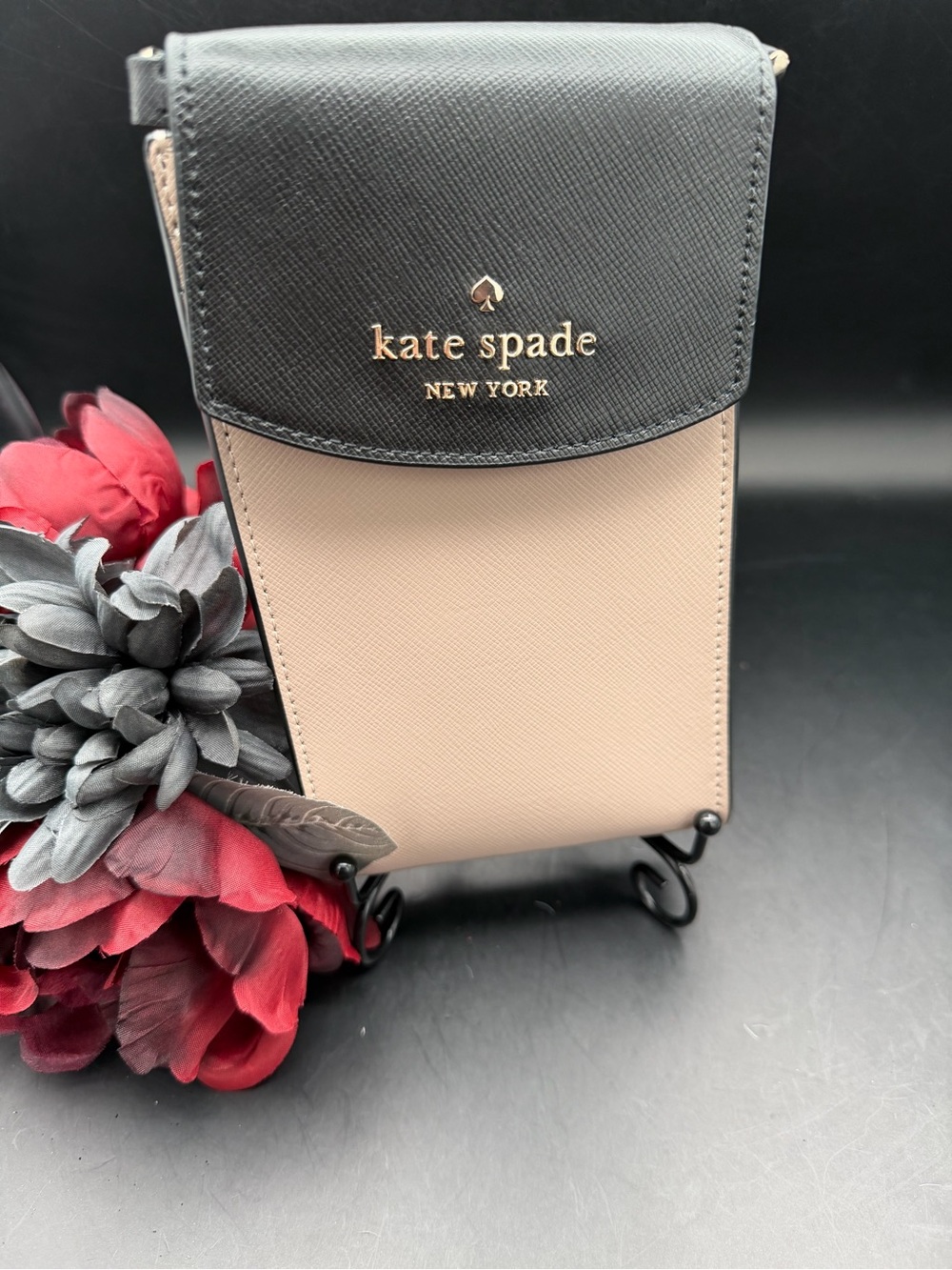 kate spade North South Flap Phone Bag -Two Tone  Black and Beige